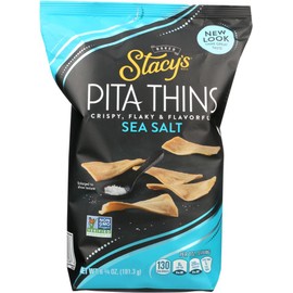 Stacy's New Crispy, Flaky & Flavorful Pita Thins Chip 6.5oz, 2 Pack (Sea Salt)