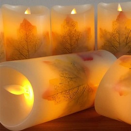 AVEKI LED Candle Lights, 3 PCS Flameless Candles Light Warm White Battery Operated Electric LED Moving Wick Flickering Maple Leaf Candle Lights with Remote Timer for Decoration Wedding