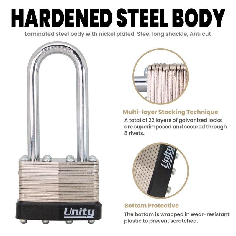 Same keyed Laminated Steel Padlock 1-3/4"(45mm) Long Shackle, High Security,