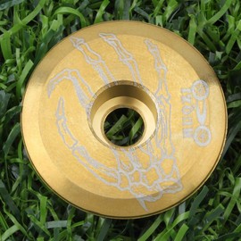 Garneck Bikes Headset Cap Titanium Alloy Bike Headset Cap Bone Hand Printed Headset Stem Cap for Mountain Bike Road Bike Gold Bycicles