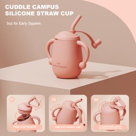 Cuddle Campus Pack of 2 Silicone Baby Training Cup, Shatterproof Toddler Sippy Cups with Straw, Open Cup for Baby, 6+ Months 5 Oz