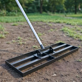 CRMCC 30" x 10" Lawn Leveling Rake with 78" Adjustable Stainless Steel Handle - Heavy Duty Wide Leveling Tool for Large Areas, Grass & Soil Leveler