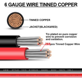 6 Gauge Wire - iGreely 30 FT Red & 30 FT Black 6 Gauge Tinned Copper Electrical Wire Cable for Car Audio Automotive Trailer Marine Harness Wiring 6AWG 30Ft