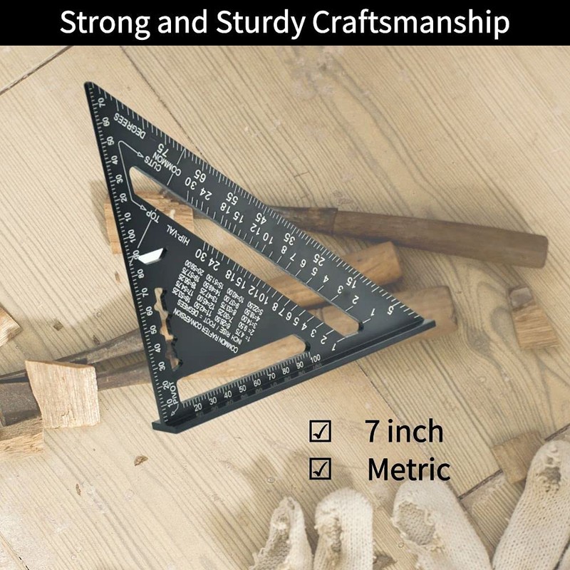 Rafter Square, 7 inch Triangle Carpenter Square Die-cast Aluminum Alloy