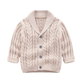 Infant Baby Boys Girls Cardigan Crochet Sweater V-Neck Toddler Cable Knit Pullover Sweatshirt Jacket Outwear Khaki