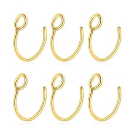 Fake Nose Ring Hoop Clip On, Non Piercing Lip Rings 20G 8mm,Gold Black Rose Gold, Stainless Steel No Pierced for Women Men