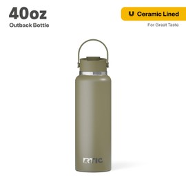 RTIC 40oz Outback Bottle, Insulated, Stainless Steel, Metal, Double Wall Vacuum-Insulation, Ceramic Lined, Leak-Proof Lid, BPA-Free Water Flask for Hiking, Running, Sports, Outdoor, Olive