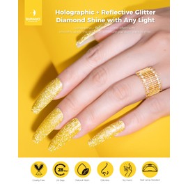 BURANO Reflective Gel Nail Polish, 7.3ml Reflective Diamond Nail Glitter Gel Polish, Sparkly Summer Color Gel Polish Holographic Glitters Shiny Gel Polish UV Lamp Required JL16