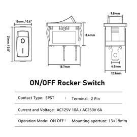 SCOOYUCK Pack of 5 Rocker Switches, SPST 15 mm x 21 mm 2 Pole On/Off 12 V 24 V 125 V 250 V Toggle Switch for Car Boat Household Appliances