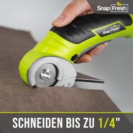 SnapFresh Cardboard Cutter 4 V Electric Scissors Wireless Rotary Cutter Cordless Universal Cutter - 2 Elf Sharpening Blades - for Paper, Cardboard, Carpet, Leather, Felt, Plastic