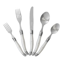 French Home Laguiole 20 Piece Flatware Set – Stainless Steel Flatware Set for 4 – Luxurious Pearl White Utensil Set with Knives, Spoons and Forks