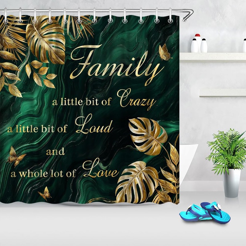 Artmyharbor Emerald Green and Gold Bathroom Decor Set Family Shower