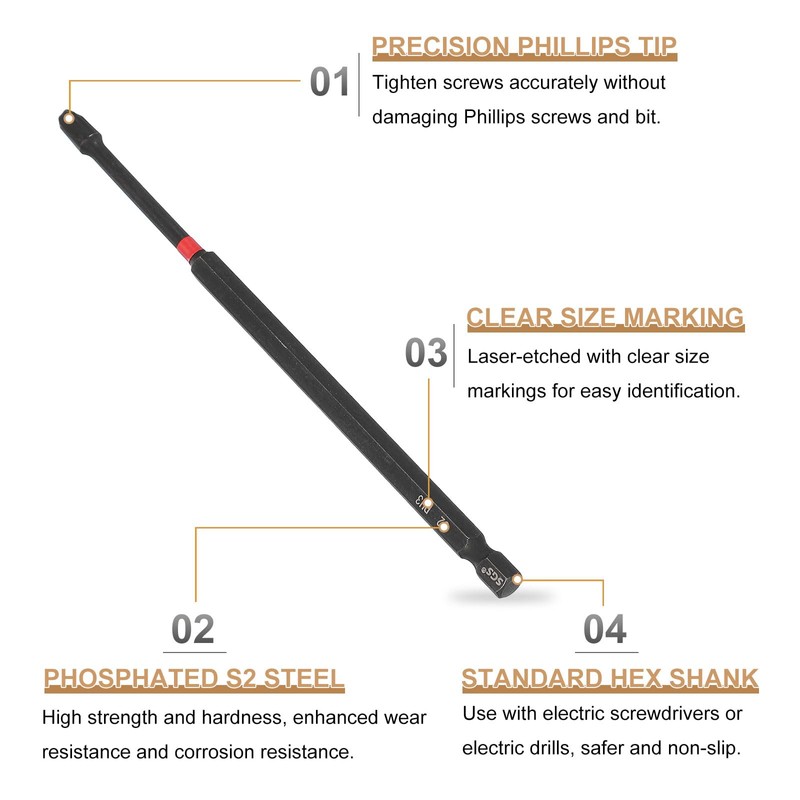 HARFINGTON #3 Phillips Impact Screwdriver Bit PH3 1/4" Hex Shank