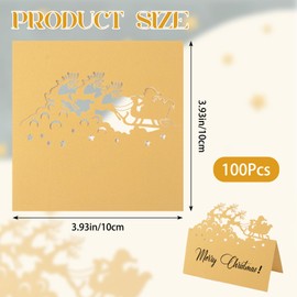 URROMA Christmas Table Card, 100Pcs Gloden Hollow Santa and Reindeer Seat Folding Cards Blank Table Tent Cards Dining Table Decor for Christmas