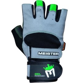 Meister Wrist Wrap Weight Lifting Gloves w/Gel Padding - Gray/Neon Green - Large