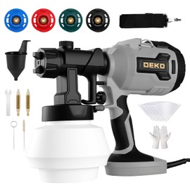 DEKOPRO Paint Sprayer, 700W Electric Spray Paint Gun for House Painting Furniture Cabinets Fence Walls Door Garden Chairs, Easy to Clean 4 Nozzles and 3 Patterns 800ml Container Gray