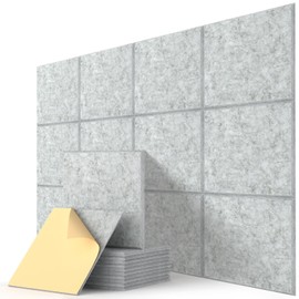 Soundproof Wall Panels, Kuchoow Acoustic Panels Self-Adhesive, 12 Pack Acoustic Wall Panels High Density, Sound Proof Panels for Walls Home Studio Office 12" X 12" X 0.4" Gray
