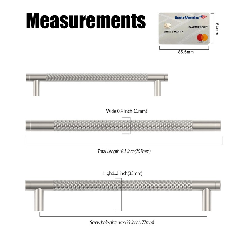 Coinkoly 10 Pack 7"(177mm) Brushed Satin Nickel Cabinet Pulls Knurled