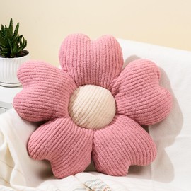 Sioloc Flower Shaped Throw Pillow, Fun Daisy Pillow, 15.7" Pink Flower Pillow Cute Decorative Seat Cushion Aesthetic Flower Plush Pillows for Bed Floor Couch Chair