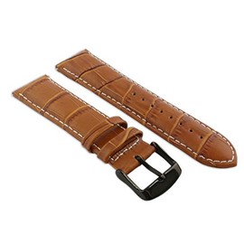 20mm Tan Genuine Leather Mock Croc Watch Strap Band Mens Crocodile Padded Black Buckle