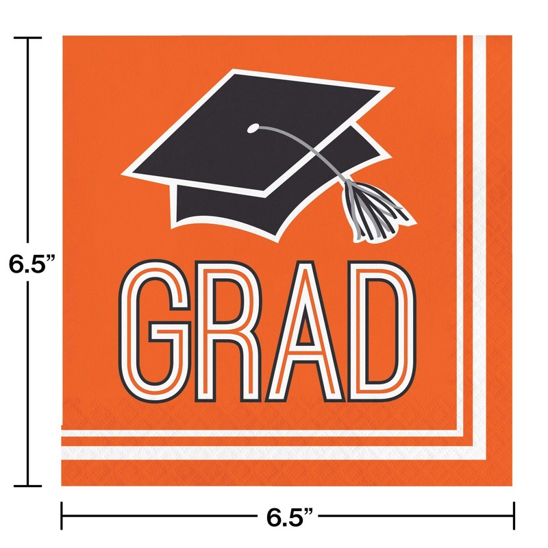Creative Converting 320066 Graduation School Spirit Orange Napkins, 6.5",