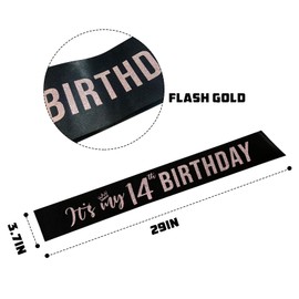 PYQWA It’s My 14th Birthday Sash,Fourteen Birthday Sash Decor,Glitter 14 Years Old Gifts for Girl,Happy Birthday Party Decorations