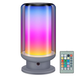 HONGUT LED Color Changing Table Lamps, Dimmable Bedside Lamp with Remote, Plug in Desk Light Bedroom Lamp for Living Room-Grey