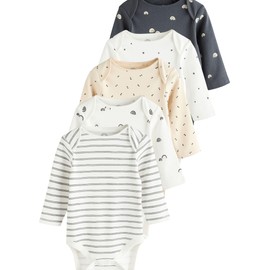 NEXT Long Sleeve Baby Bodysuits 100% Cotton Pack of 5, Black and White