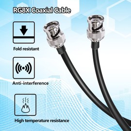 RG8X BNC Jumper Cable, Low Loss BNC Male to BNC Male Extension Cable 6.6ft(2M) 50 ohm BNC Coaxial Cable for CCTV Systems, Two Way Radio