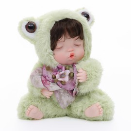 Reborn Baby Doll 10 Inch – Realistic Vinyl Sleeping Girl in Soft Green Frog Outfit – Comfort Doll Gift for Girls & Collectors