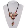 Avalaya Shell-Composite Triple Flower With Tassel Leather Cord Necklace -