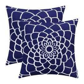 CaliTime Pack of 2 Soft Canvas Throw Pillow Covers Cases for Couch Sofa Home Decor Dahlia Floral Outline Both Sides Print 18 X 18 Inches Navy Blue