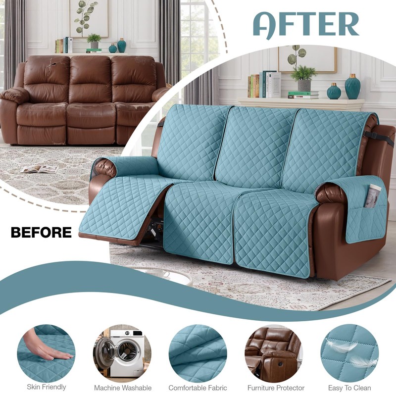 KinCam Waterproof Recliner Sofa Cover, Non-Slip Reclining Couch Covers for