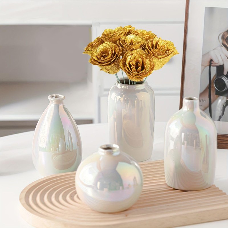 Rzoukler Gold Roses,30PCS Glitter Roses Bouquet Artificial Roses with Stems