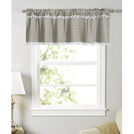 Dreamskull Net Curtain, Bistro Curtain, Country House, Short Kitchen, Modern, Opaque, Short Curtains, Kitchen Curtain, Rod Pocket, Chequered, 150 cm Wide, Small Window (Khaki)