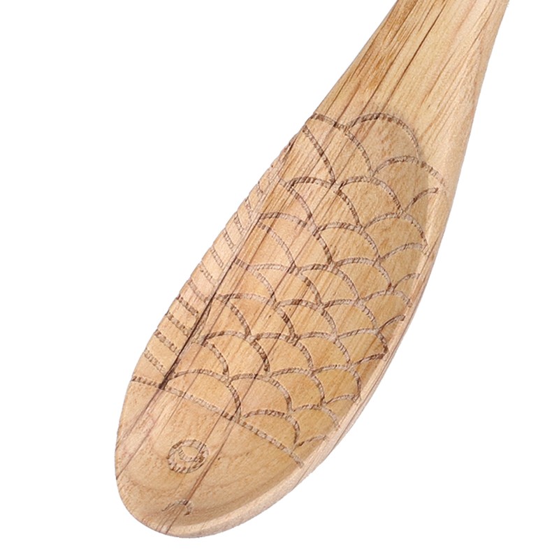 5Pcs Soup Spoon Fish Shaped Carved Wooden Rice Spoon Kitchen