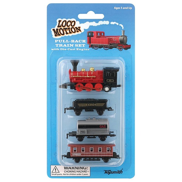 Toysmith Mini Pull-Back Train Set, Assorted Styles, For Boys &