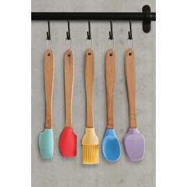 5 teiliges Bunt Küchen Utensilien mini Set Silikon Spatel und Löffel mit Bambusgriff