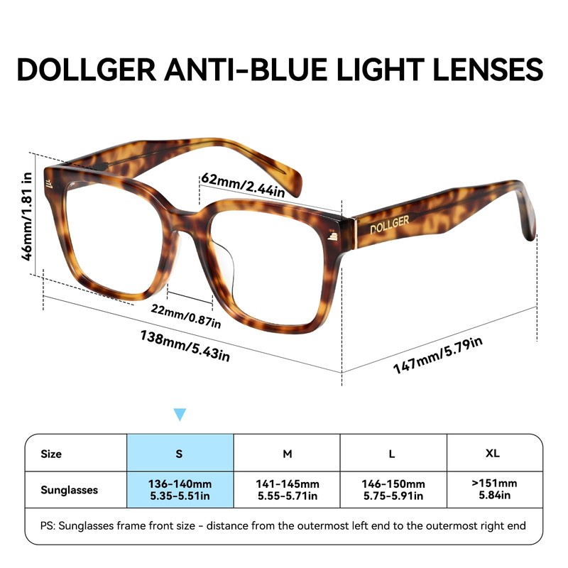 Dollger Square Blue light Glasses for Women Men Trendy Acetate