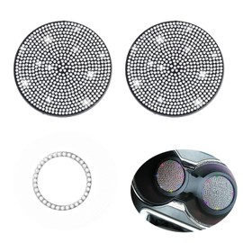 Bling Auto Untersetzer,2 Stück Kristall Strass Auto Getränkehalter mit 1 Stück Bling Einsatz Untersetzer Startknopf Zündring Kristall Strass Bling Fahrzeug-Innenausstattung für Frauen (Weiß)