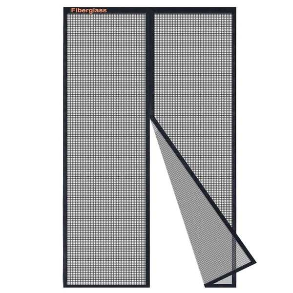 Risareyi Fiberglass Magnetic Screen Door Actual Size 32"x96", Black Bugs