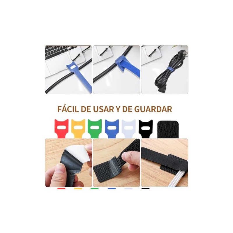 120 Pcs Ataduras de Cables Reutilizables con 10 Pcs Cierre