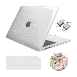 MOSISO Compatible with MacBook Air 13 inch Case 2025 2024 2023 2022 M4 A3240 M3 A3113 M2 A2681, Glitter Sparkly Plastic Hard Shell&Keyboard Cover&Decals&Type C for MacBook Air 13.6 inch, Transparent
