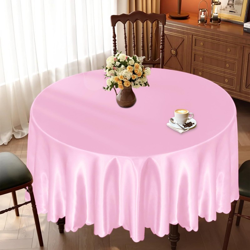 KKJIAF 1 Pack 108Inch Round Table Cloth, Light Pink Tablecloth