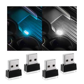 FSTURIOS 4 PCS USB LED Car Interior Atmosphere Lamp, Portable Plug-in 5V USB Car LED Interior Lighting Night Lamp, Mini USB Ambient Lighting Decor for Home Car Laptop Keyboard (White+Ice Blue)