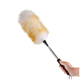 Lambswool Extendable Cleaning Duster 26-64 Inch, Anti-Static Wall Duster Cleaner with Sponge Grip and Stainless Steel Extension Pole for High Ceiling Fan, Interior, and Roof Dusting - Yellow & White