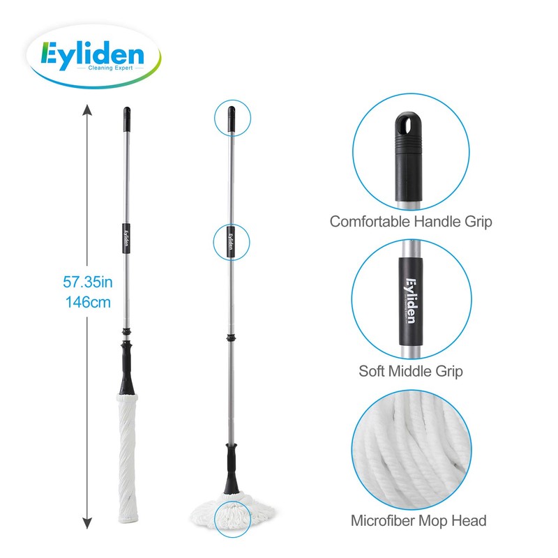 Eyliden Mop with 2 Reusable Heads, Easy Wringing Twist Mop,