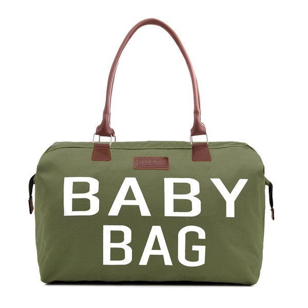 CHQEL - Bolsa de pañales para bebé, bolsas para mamá para hospital y funcional grande bolsa de viaje para el cuidado del bebé, Caqui Verde, Small