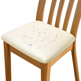LUSCHEER Dining Chair Covers for Set of 4 Waterproof Seat Slipcover PU leather Seat Covers for Dining Room Kitchen Chairs Removable Chair Seat Cushion Cover with Fixing Buckle, Beige