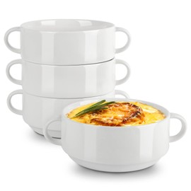 GOOD ALWAYS 22 oz Bowls, Soup Bowls with Handles Set of 4, Ceramic Serving Bowls for Salad, Cereal, French Onion Soup, Dessert, Dishwasher, Microwave, Oven, Stackable Bowls for Kitchen